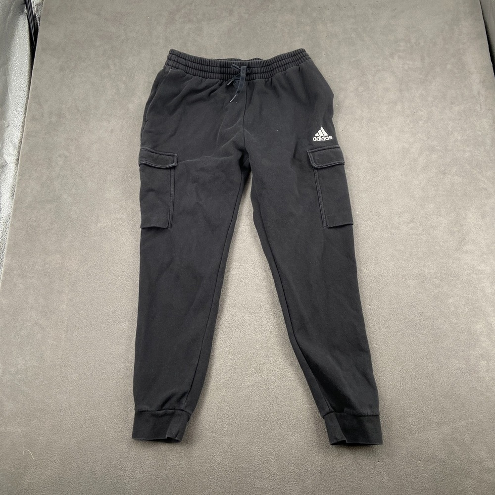 Adidas Essentials Cargo Pants Mens Large Black Fleece Lined Flat Front Tapered